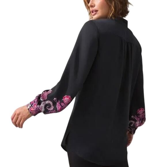Chicos 8 Floral Notch Neck Paisley Tunic Button Down Long Sleeve Top NWT Mature - Picture 2 of 12
